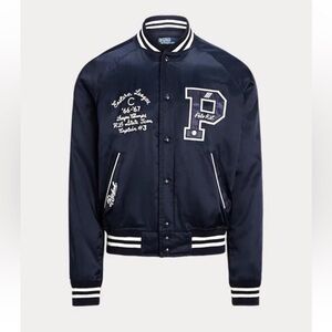Polo Ralph Lauren Men’s Satin Letterman Varsity Jacket in Aviator Navy